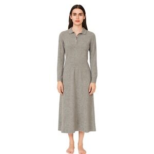 KIMBERLY VTG 50's Preppy Polo 100%‎ cashmere knit midi dress long sleeve in grey